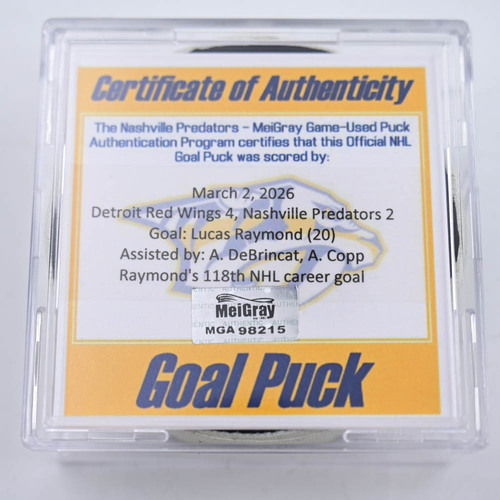 Image of Raymond, Lucas - Detroit Red Wings - March 2, 2026 at Nashville Predators (Predators Logo)