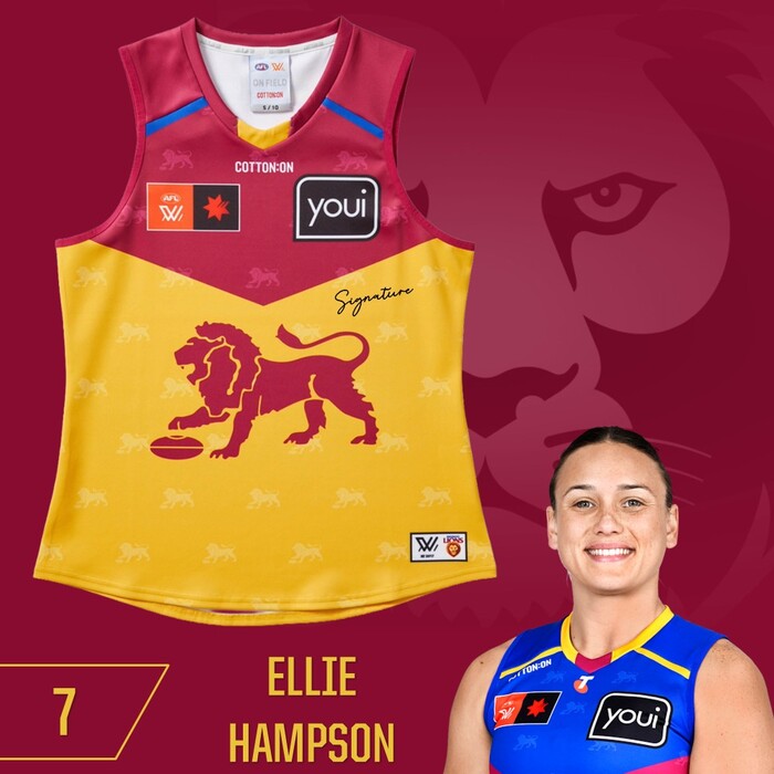 Photo of Ellie Hampson #7 Brisbane Lions 2025 AFLW Clash Player-Issue Guernsey