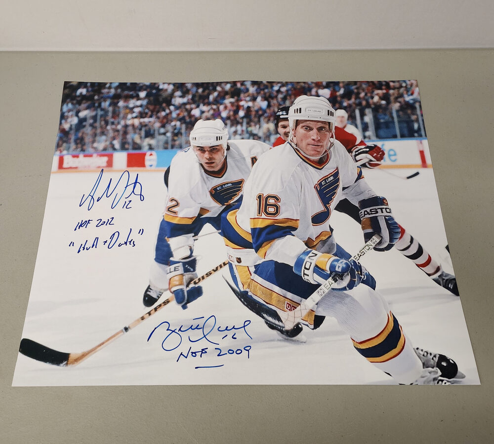 Brett Hull and Adam Oates Dual Autographed St. Louis Blues 16x20 Photo Inscribed