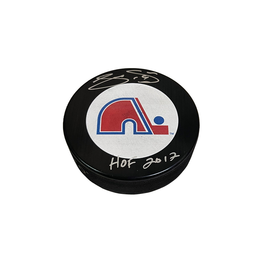 JOE SAKIC Signed Quebec Nordiques Big Logo Puck - HOF 2012