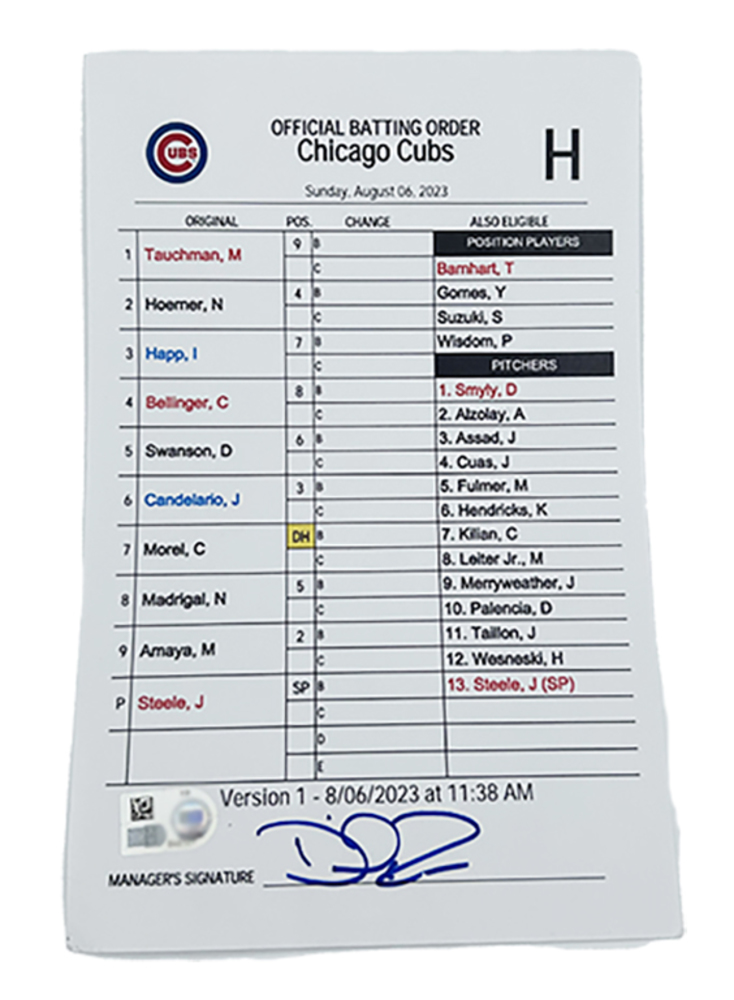 GameUsed Batting Order Card August 6th, 2023 Braves vs. Cubs