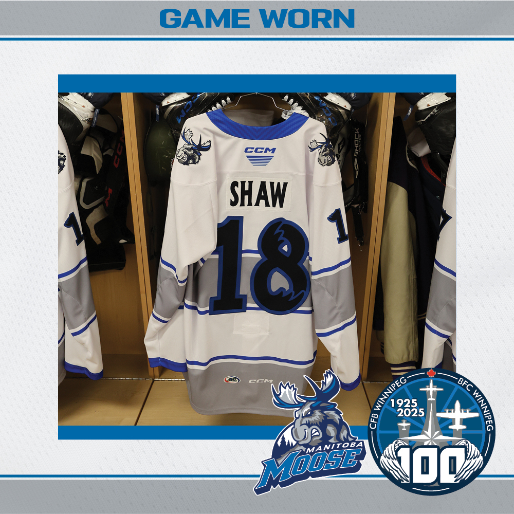 MASON SHAW Game Worn Manitoba Moose CFB Winnipeg 100th Anniversary Jersey