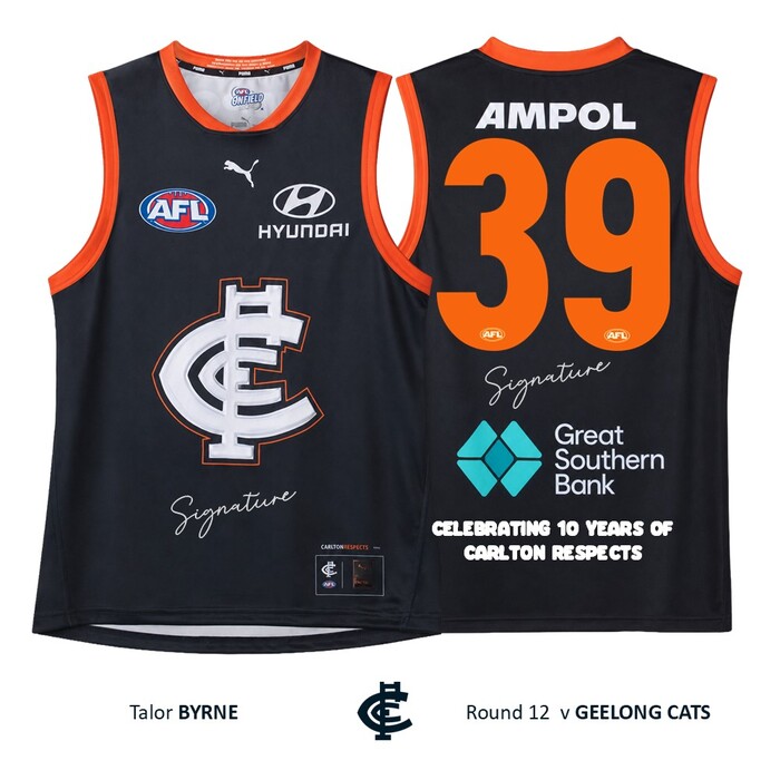 Photo of Talor Byrne #39 Carlton 2026 Carlton Respects Match-Worn Guernsey