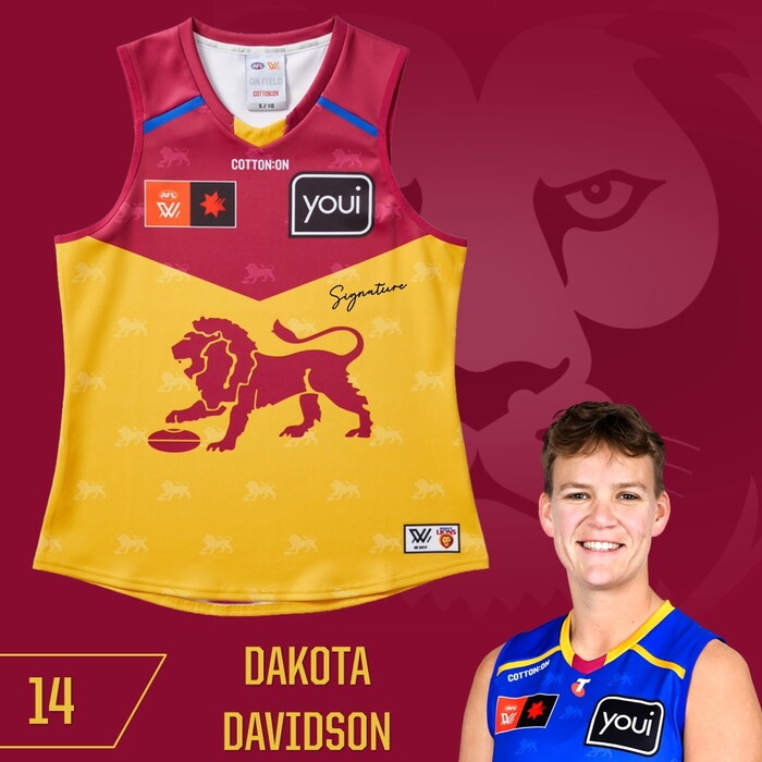 Photo of Dakota Davidson #14 Brisbane Lions 2025 AFLW Clash Player-Issue Guernsey