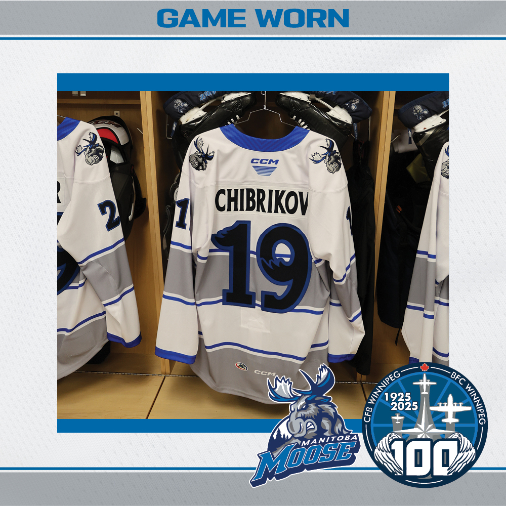 NIKITA CHIBRIKOV Game Worn Manitoba Moose CFB Winnipeg 100th Anniversary Jersey