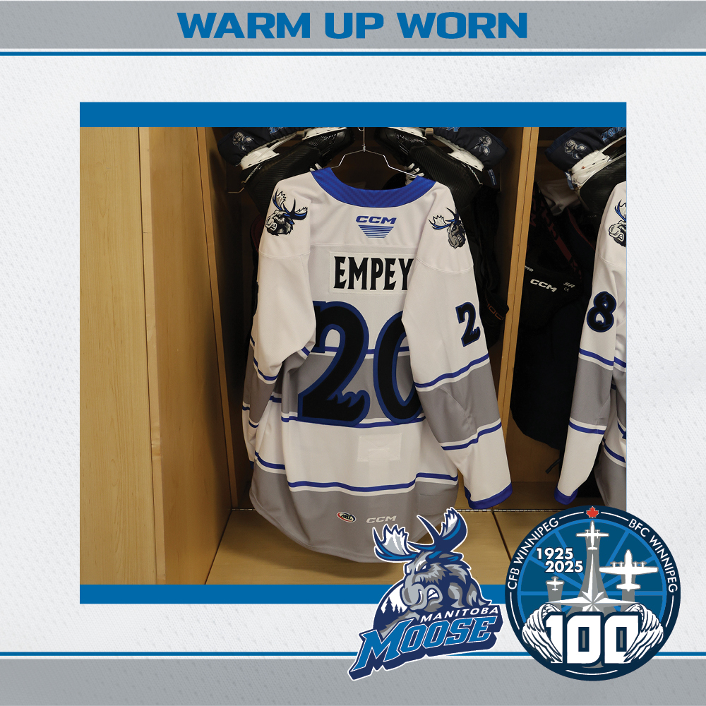 TYSON EMPEY Warmup Worn Manitoba Moose CFB Winnipeg 100th Anniversary Jersey
