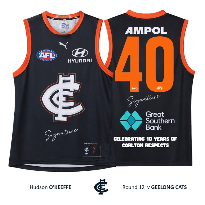 Hudson O'Keeffe #40 Carlton 2026 Carlton Respects Player-Issue Guernsey
