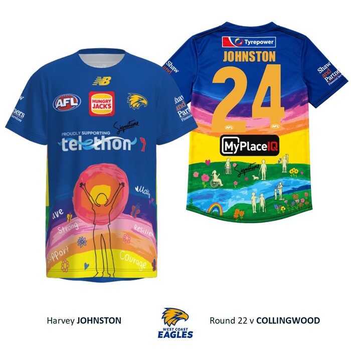 Photo of Harvey Johnston #24 West Coast Eagles 2026 Telethon Warm Up Tee