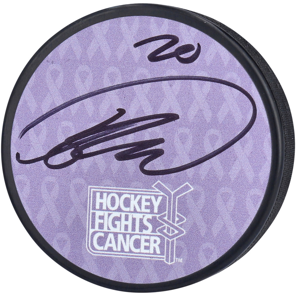 Sebastian Aho Carolina Hurricanes Autographed Hockey Fights Cancer Logo