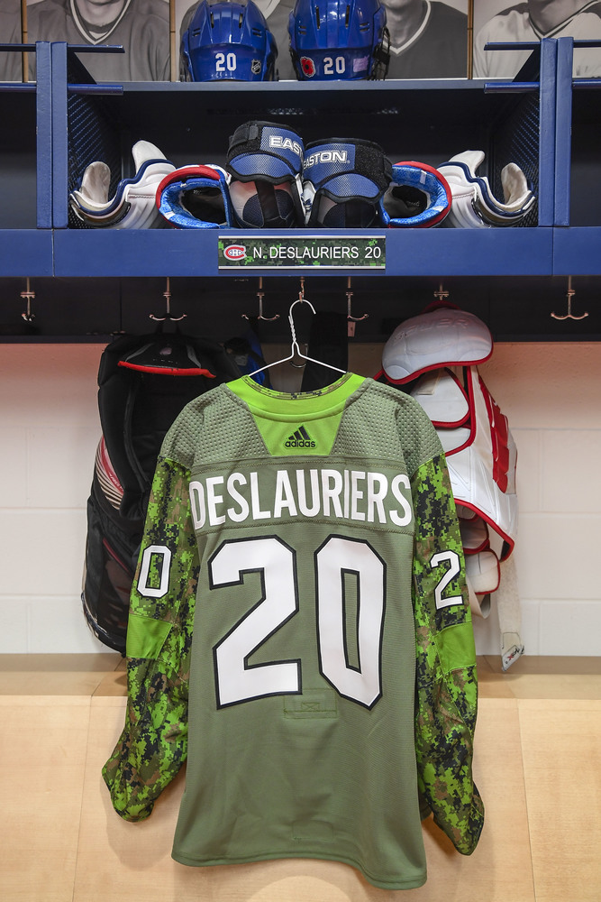 #20 Nicolas Deslauriers Warm-Up Worn and Autographed Military Jersey