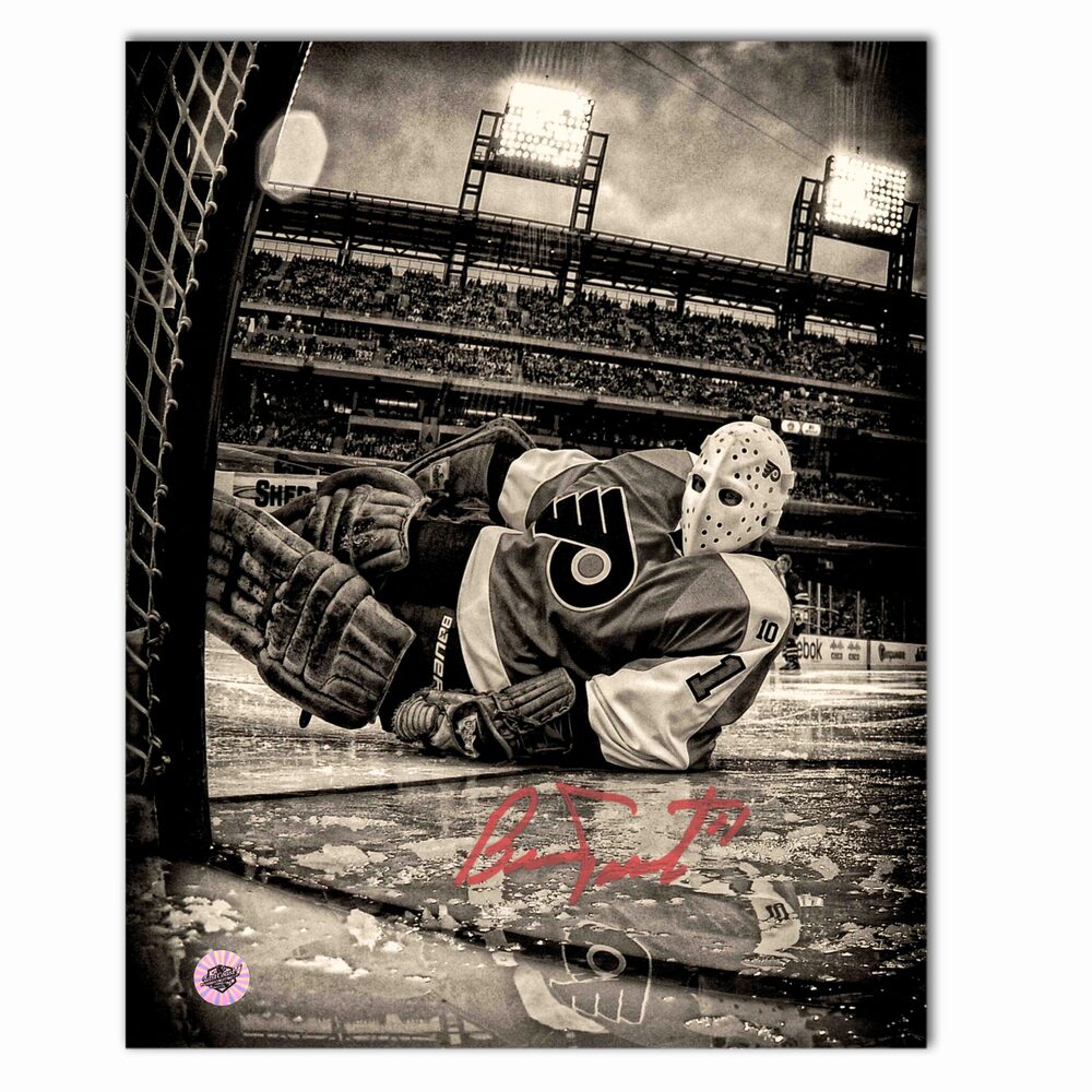 Bernie Parent Autographed Philadelphia Flyers 8x10 Photo (Laying on Ice)