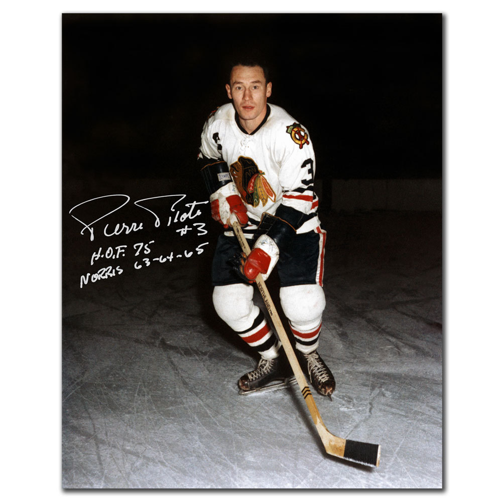 Pierre Pilote Chicago Blackhawks HOF Autographed 8x10