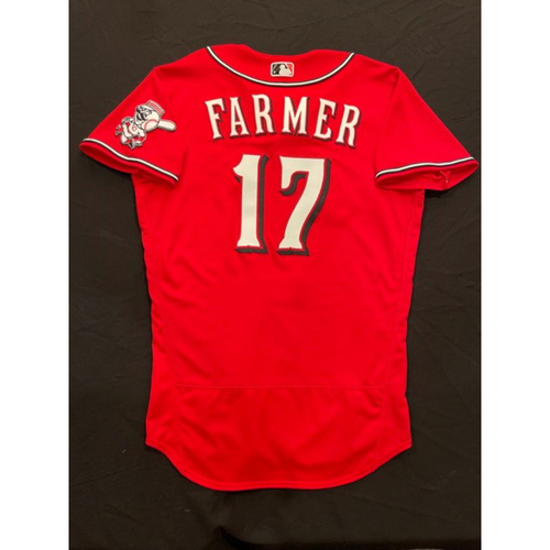 Kyle Farmer -- 2021 Los Rojos Jersey -- Game Used from May 5 (Defensive Replacement at 1B) & Sept 24 (Starting SS: Went 1-for-5, R) -- Size: 44