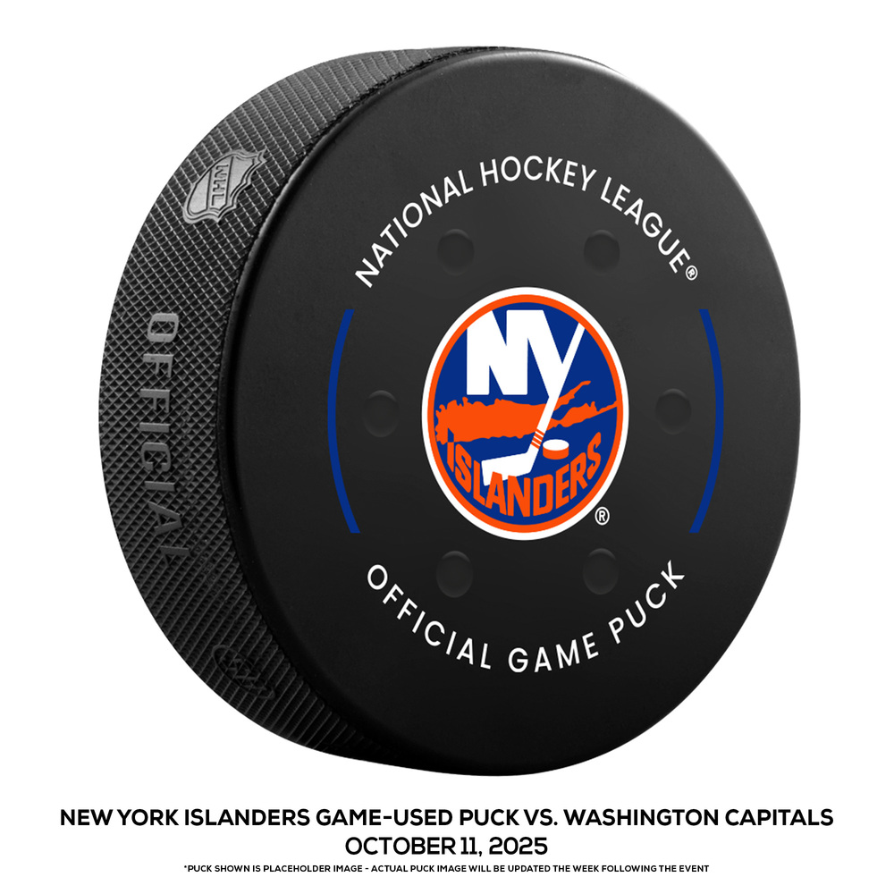 New York Islanders Game-Used Puck vs. Washington Capitals on October 11, 2025 - Matthew Schaefer (NYI) 1st NHL Goal During Game