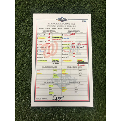 NL Wild Card Game: Dugout Game-Used Lineup Card