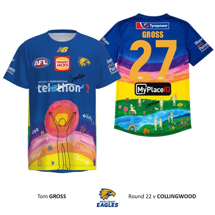 Photo of Tom Gross #27 West Coast Eagles 2026 Telethon Warm Up Tee