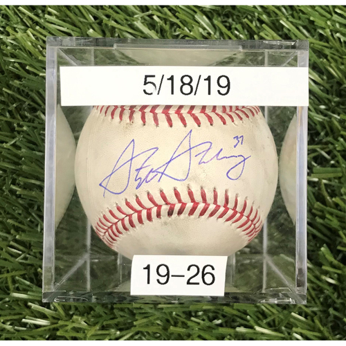 Win #19: 5/18/2019 Game-Used Baseball - Autographed by Stephen Strasburg