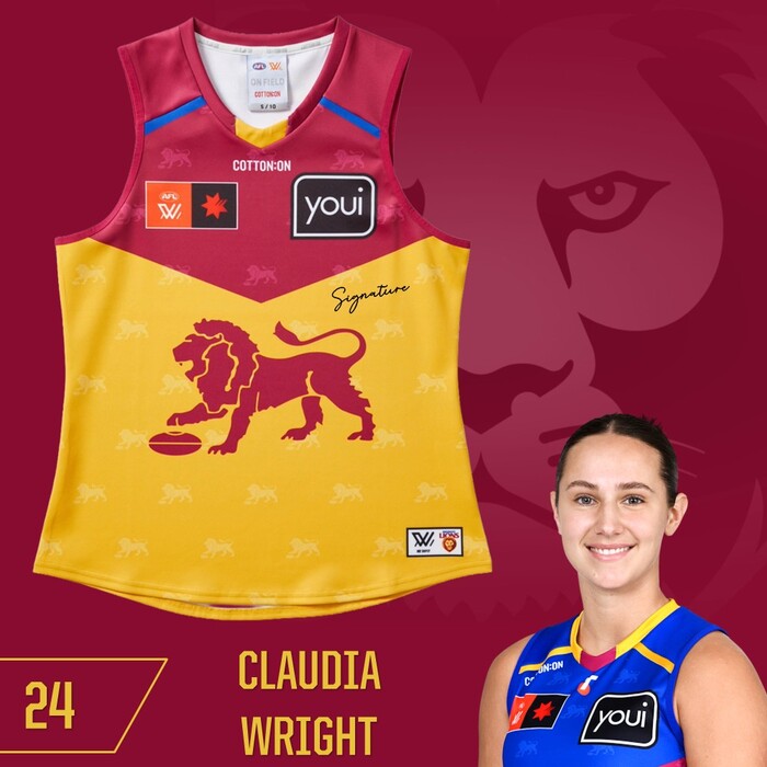 Photo of Claudia Wright #24 Brisbane Lions 2025 AFLW Clash Player-Issue Guernsey