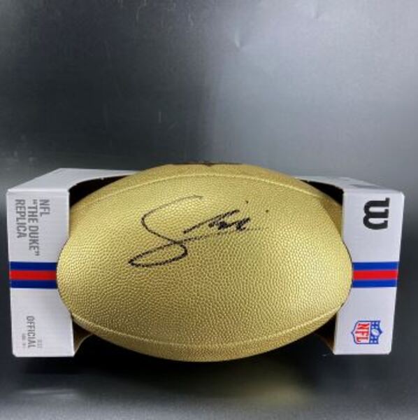 NFL - Giants Francis Mauigoa Signed Gold Composite Football
