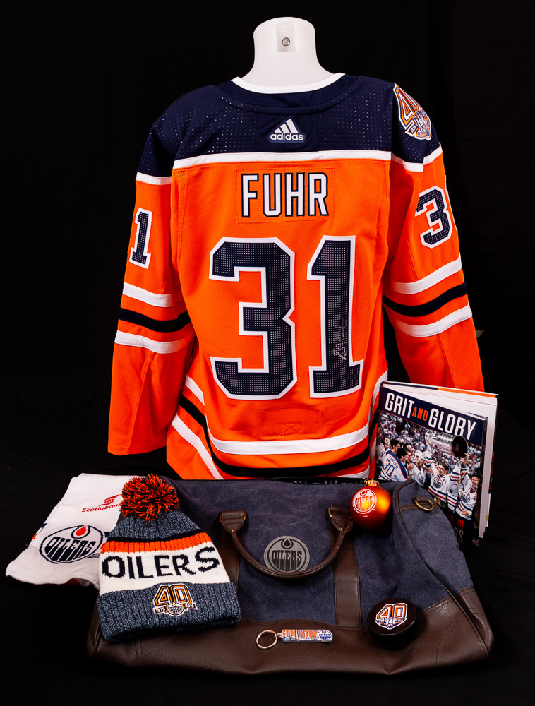 Edmonton Oilers Holiday Gift Bag With Autographed Grant Fuhr Orange