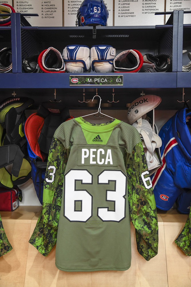 #63 Matthew Peca Warm-Up Worn and Autographed Military Jersey