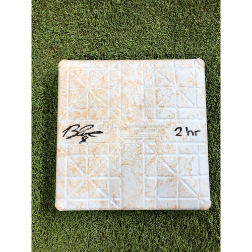 Game-Used 1st Base: 2020 World Series - Tampa Bay Rays vs. Los Angeles Dodgers - Game 2: Innings 1-6 - Autographed by Brandon Lowe with '2 hr' Inscription