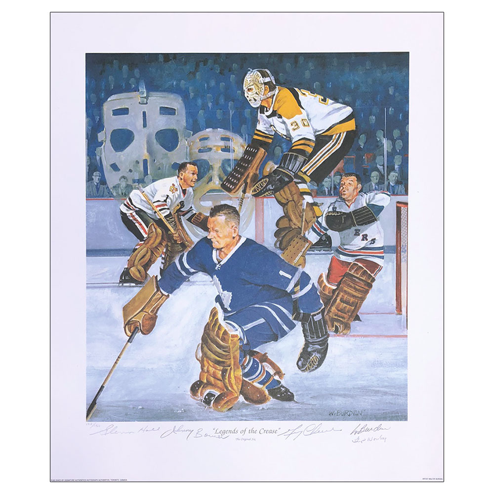 Johnny Bower, Glenn Hall, Gump Worsley & Gerry Cheevers Autographed 16X19 Lithograph - Legends of the Crease