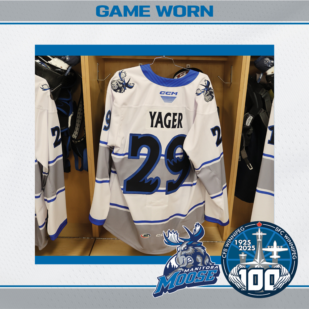 BRAYDEN YAGER Game Worn Manitoba Moose CFB Winnipeg 100th Anniversary Jersey