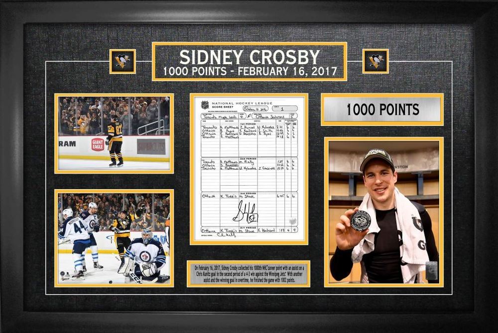 Sidney Crosby - Signed and Framed 1000th Score Sheet