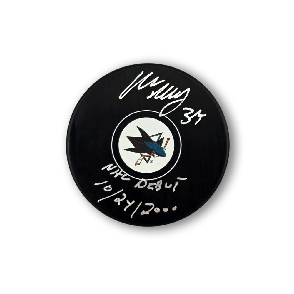 Miikka Kiprusoff Autographed San Jose Sharks Hockey Puck Inscribed NHL Debut