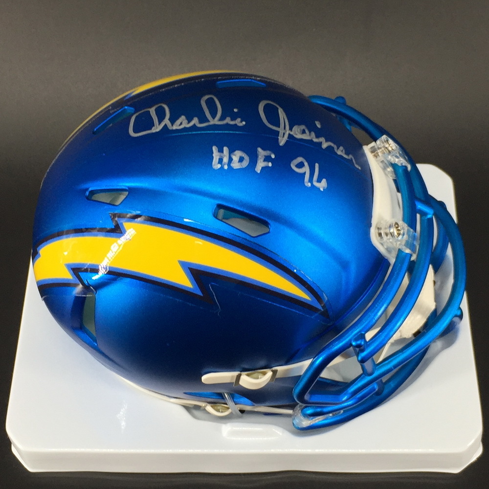 NFL Auction HOF Chargers Charlie Joiner Signed Blaze Speed Mini Helmet