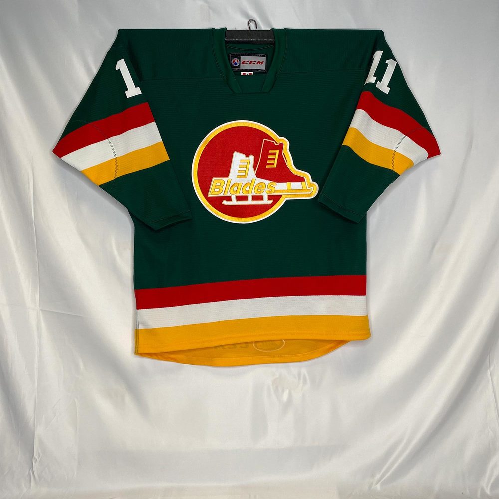 AHL Authentic 201920 Binghamton Devils Broome Blades Jersey Worn and Signed by 11 Brett Seney