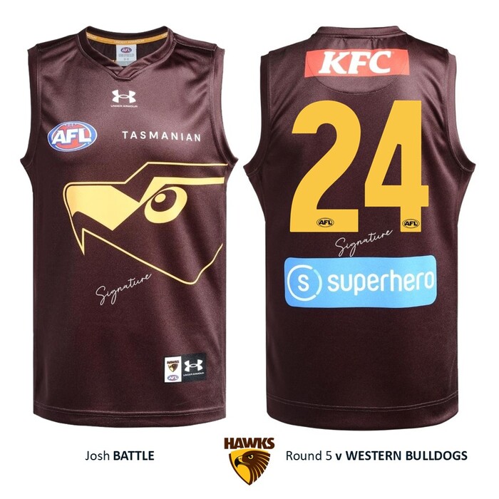 Photo of Josh Battle #24 Hawthorn 2026 Gather Round Guernsey
