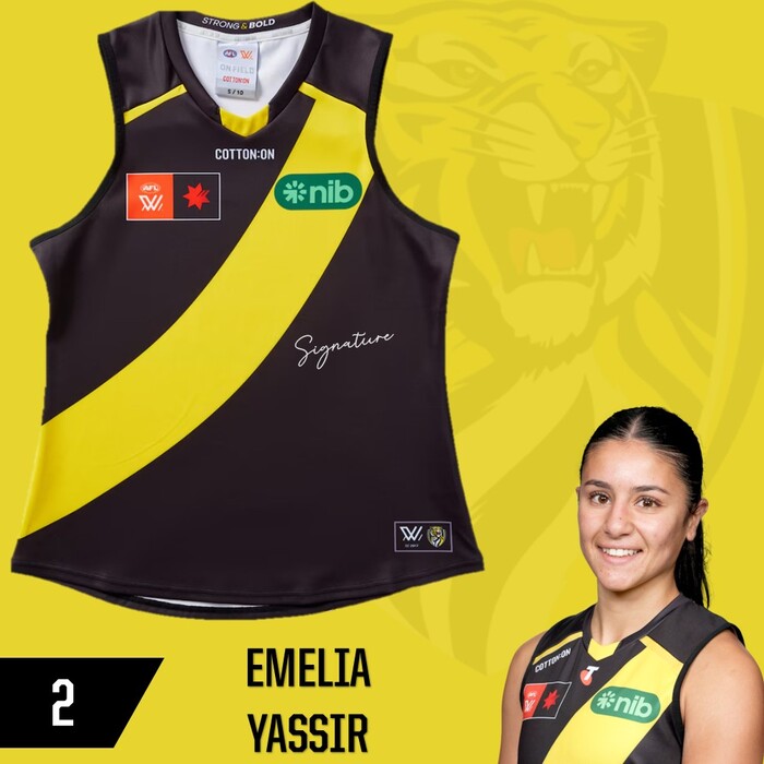 Photo of Emelia Yassir #2 Richmond 2025 AFLW Home Guernsey