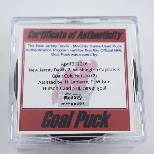Image of Hutson, Cole - Washington Capitals - April 2, 2026 at New Jersey Devils (Devils Logo)