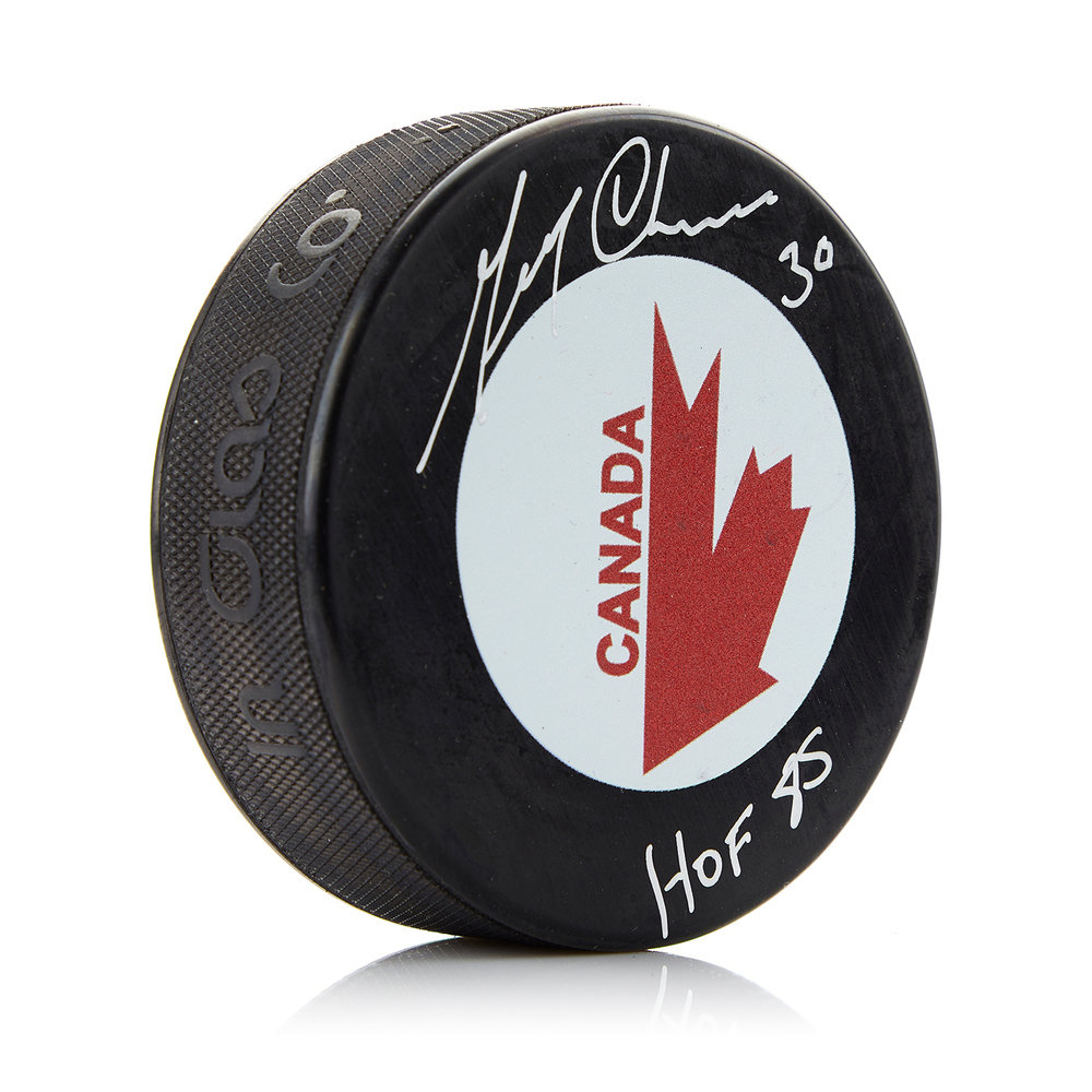 Gerry Cheevers Signed Team Canada Canada Cup Hockey Puck with HOF Note