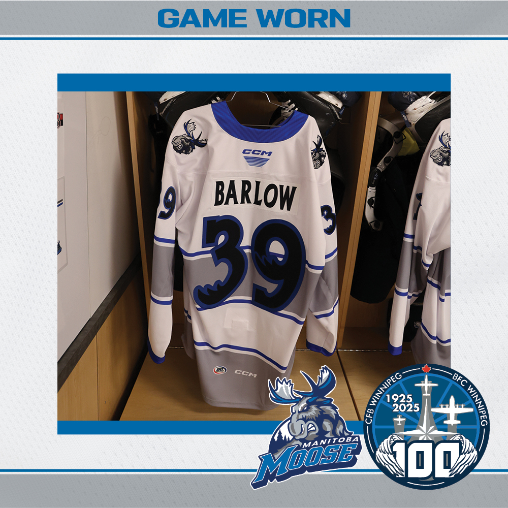 COLBY BARLOW Game Worn Manitoba Moose CFB Winnipeg 100th Anniversary Jersey