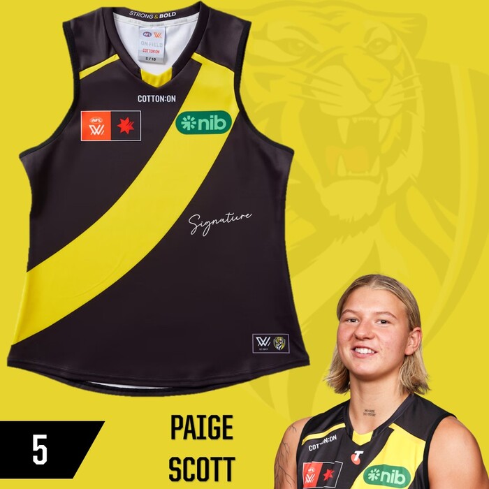 Photo of Paige Scott #5 Richmond 2025 AFLW Home Guernsey