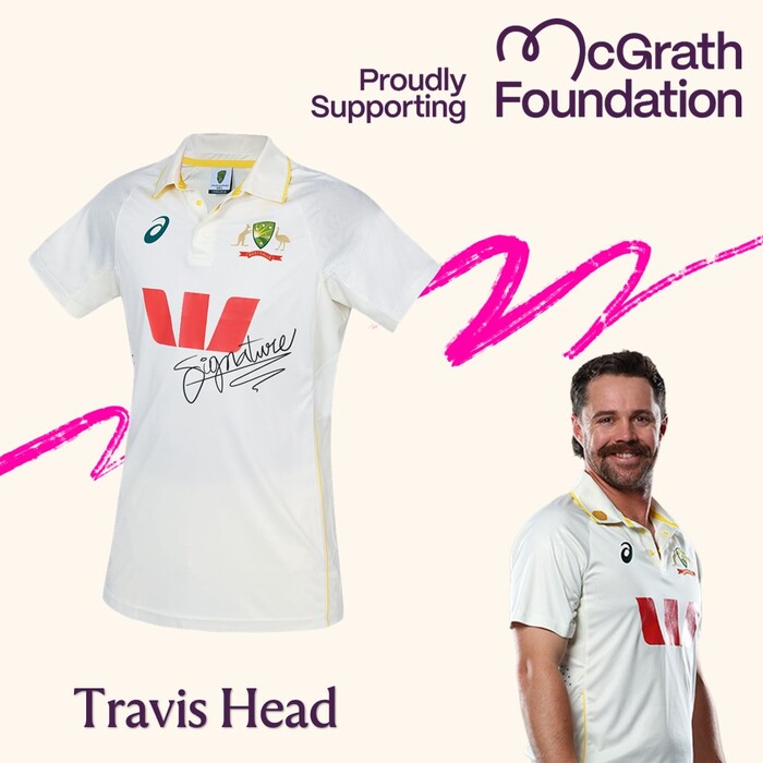 Photo of Travis Head Signed Australia Pink Test Match-Worn Shirt