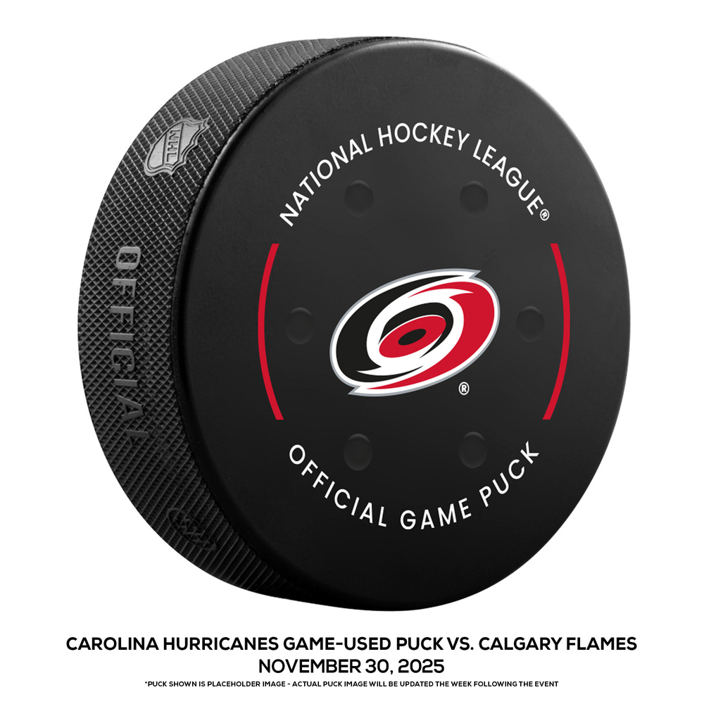 Carolina Hurricanes Game-Used Puck vs. Calgary Flames on November 30, 2025