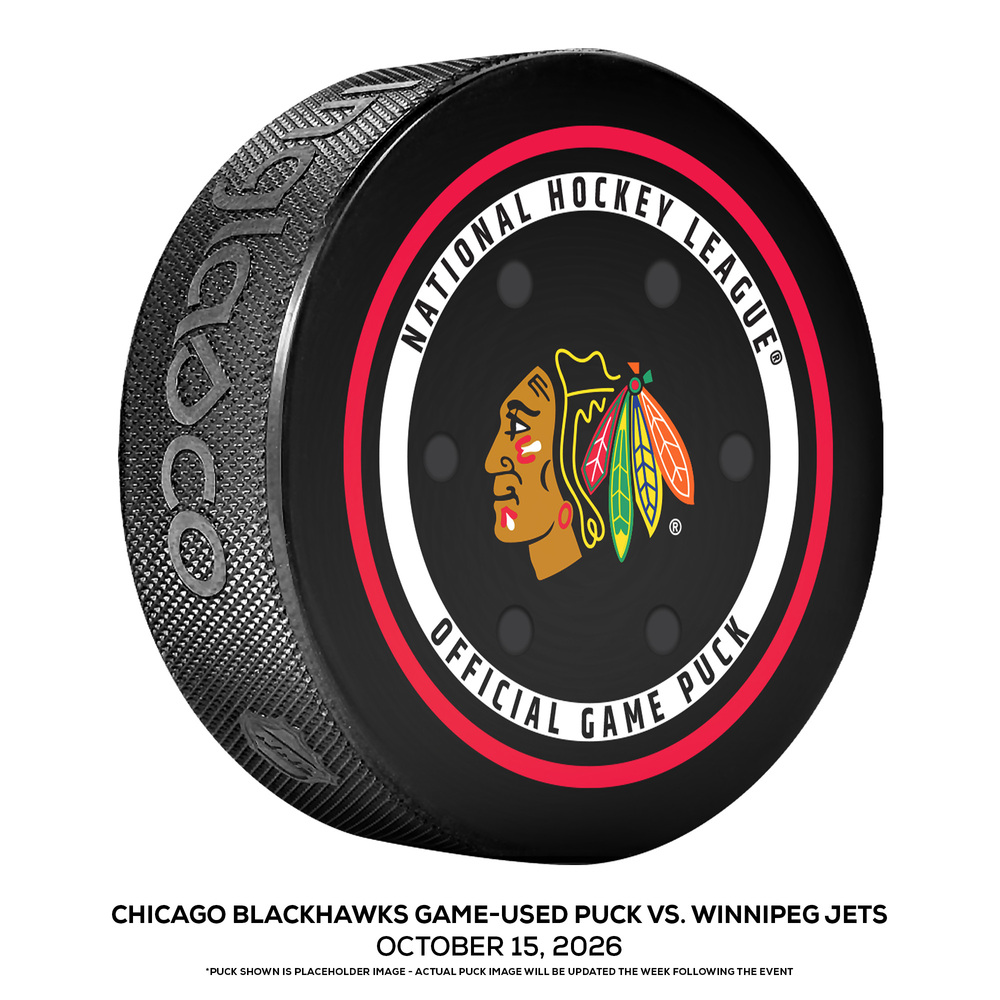 Chicago Blackhawks Game-Used Puck vs. Winnipeg Jets on October 15, 2026 - Connor Bedard (CHI) Scores First Goal of Season During Game (Not Goal Puck)