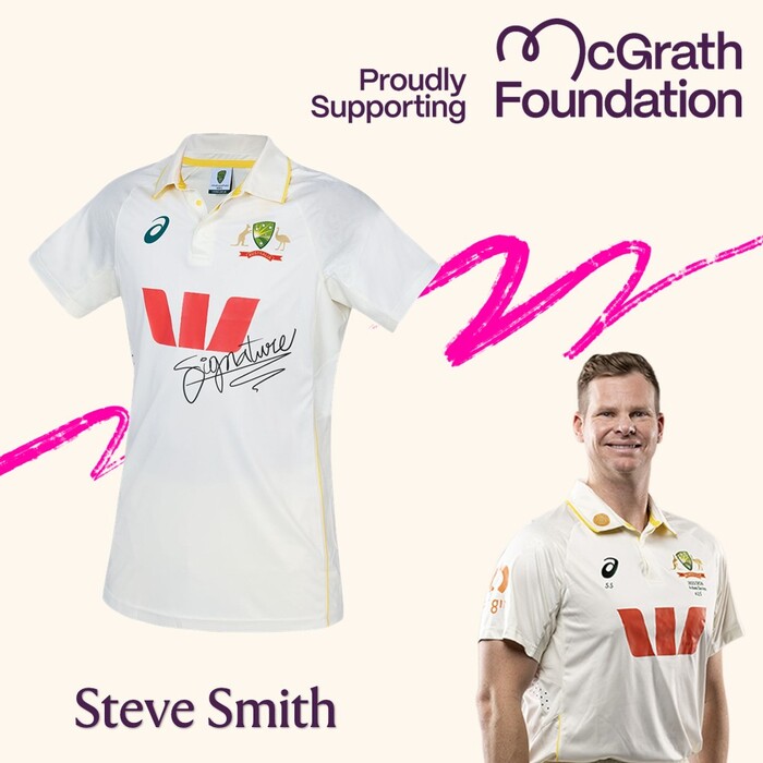 Photo of Steve Smith Signed Australia Pink Test Match-Worn Shirt