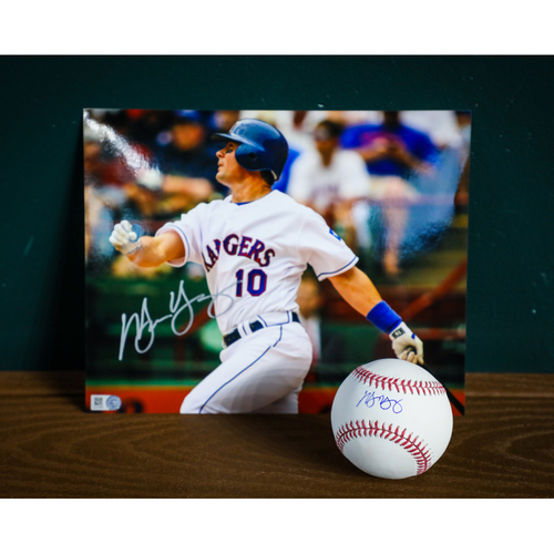 Michael Young Autographed Baseball and 8x10 Photo