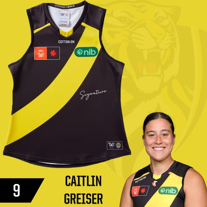 Photo of Caitlin Greiser #9 Richmond 2025 AFLW Home Guernsey