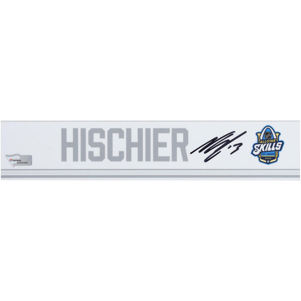 Nico Hischier Autographed Player-Issued White Nameplate from the 2020 NHL All-Star Skills Competition on January 24, 2020 - Size 10