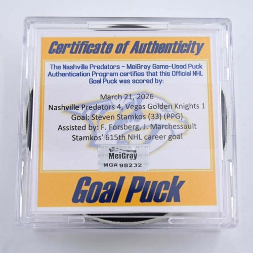 Image of Stamkos, Steven - Nashville Predators - March 21, 2026 vs. Vegas Golden Knights (Predators Logo)