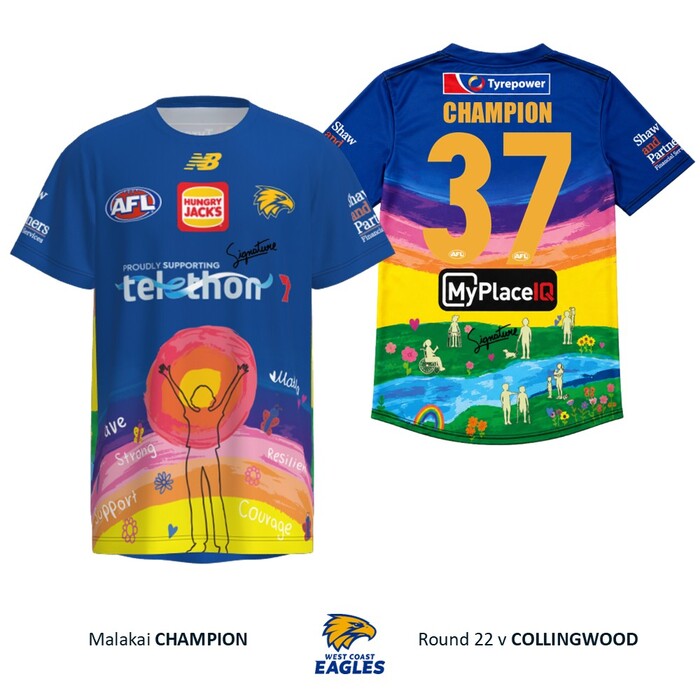 Photo of Malakai Champion #37 West Coast Eagles 2026 Telethon Warm Up Tee