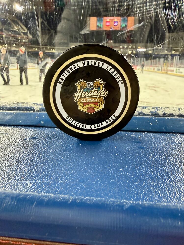 Lane Hutson Montreal Canadiens 2026 NHL Heritage Classic Game-Used Goal Puck - Goal #1 of Game on October 25, 2026