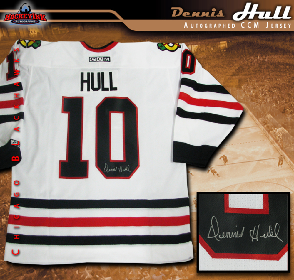 DENNIS HULL Signed Chicago Blackhawks White CCM Jersey