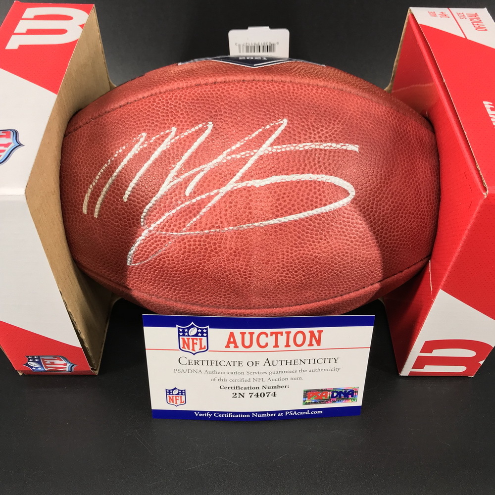 NFL Patriots Mac Jones Signed Authentic Football with 2021 Draft Logo The official auction